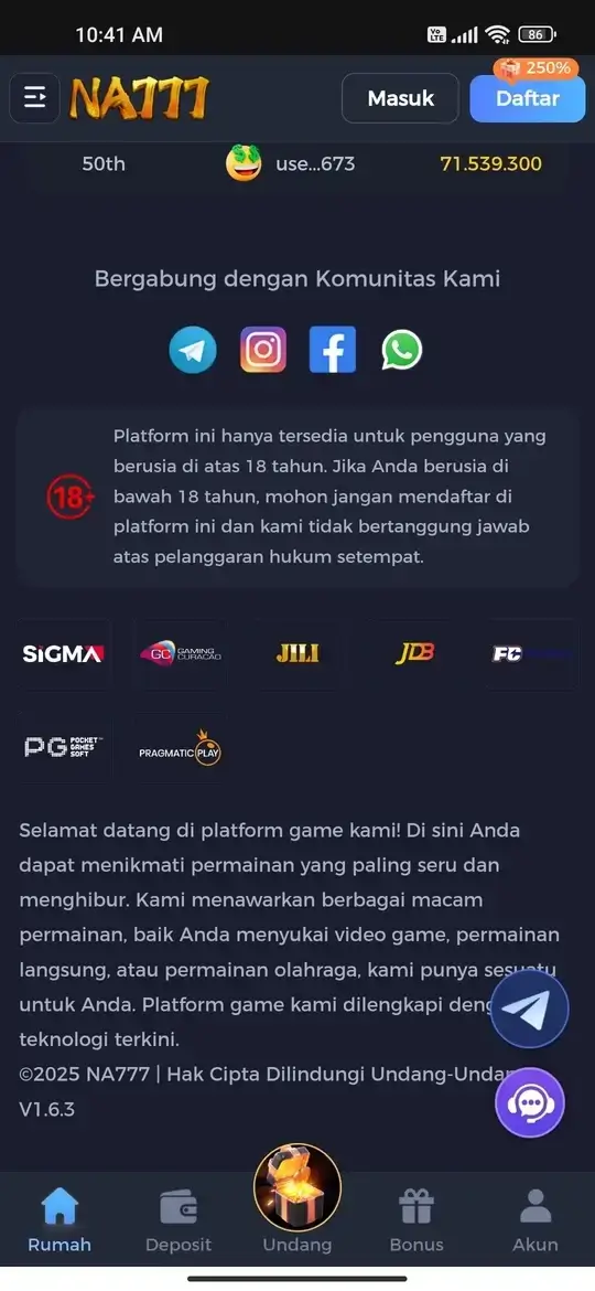 NA777 Tampilan Beranda