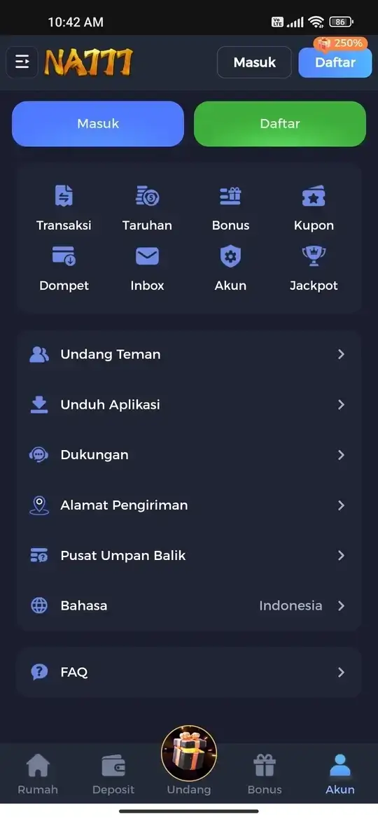 NA777 Menu Akun